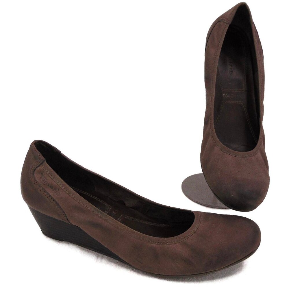 Tamaris Gray Ombre Stacked Wedge Heel Pumps US 9 EUR 40 Elastic Touch Me Insole